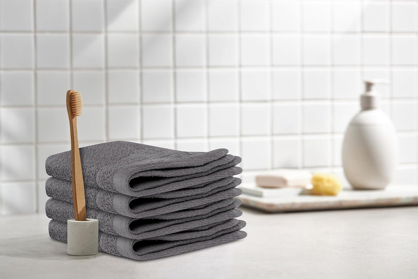 Tens Towels 60 Pack Cotton Washcloths, 12 x 12 in (Dark Grey)