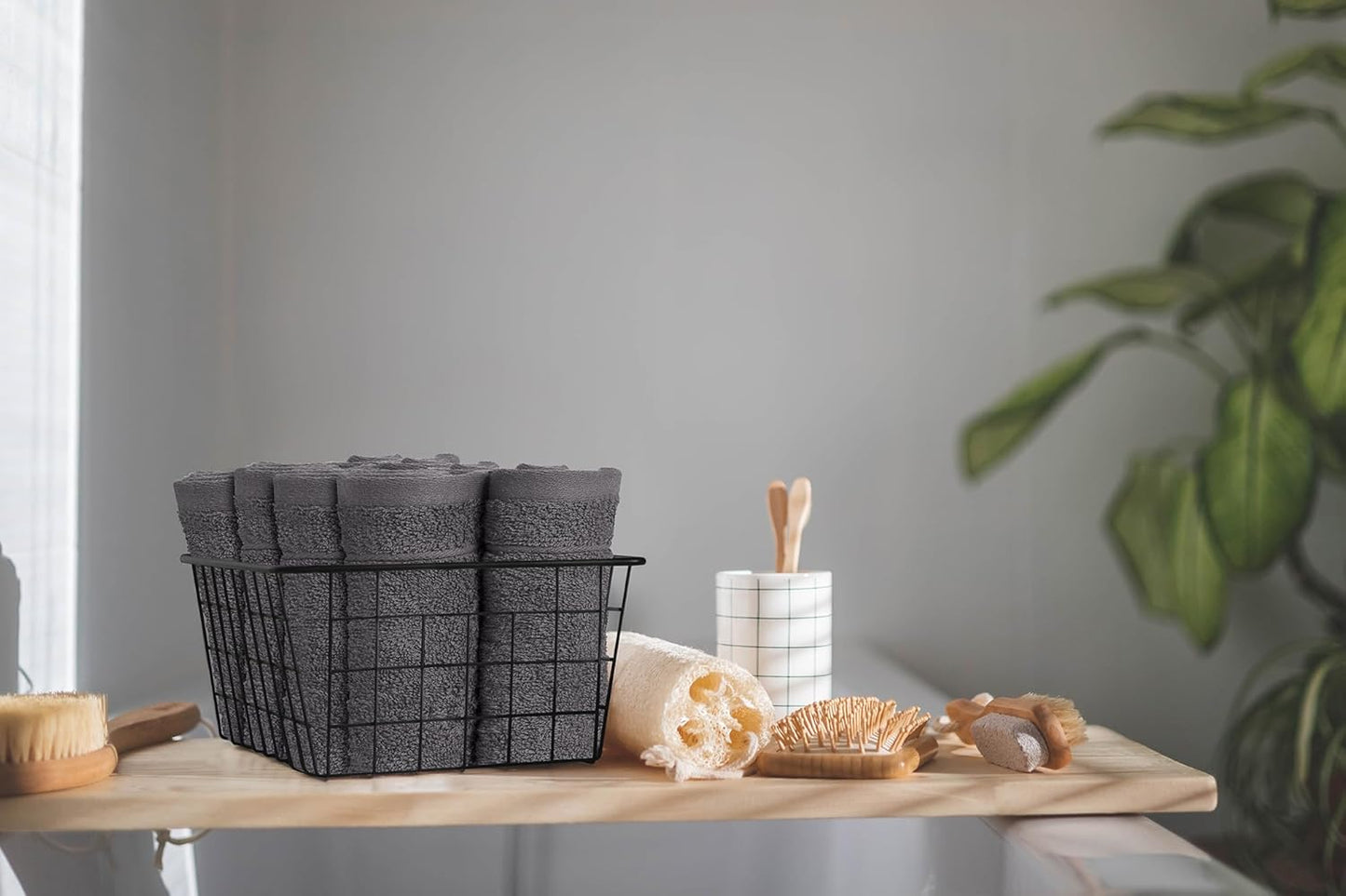 Tens Towels 60 Pack Cotton Washcloths, 12 x 12 in (Dark Grey)