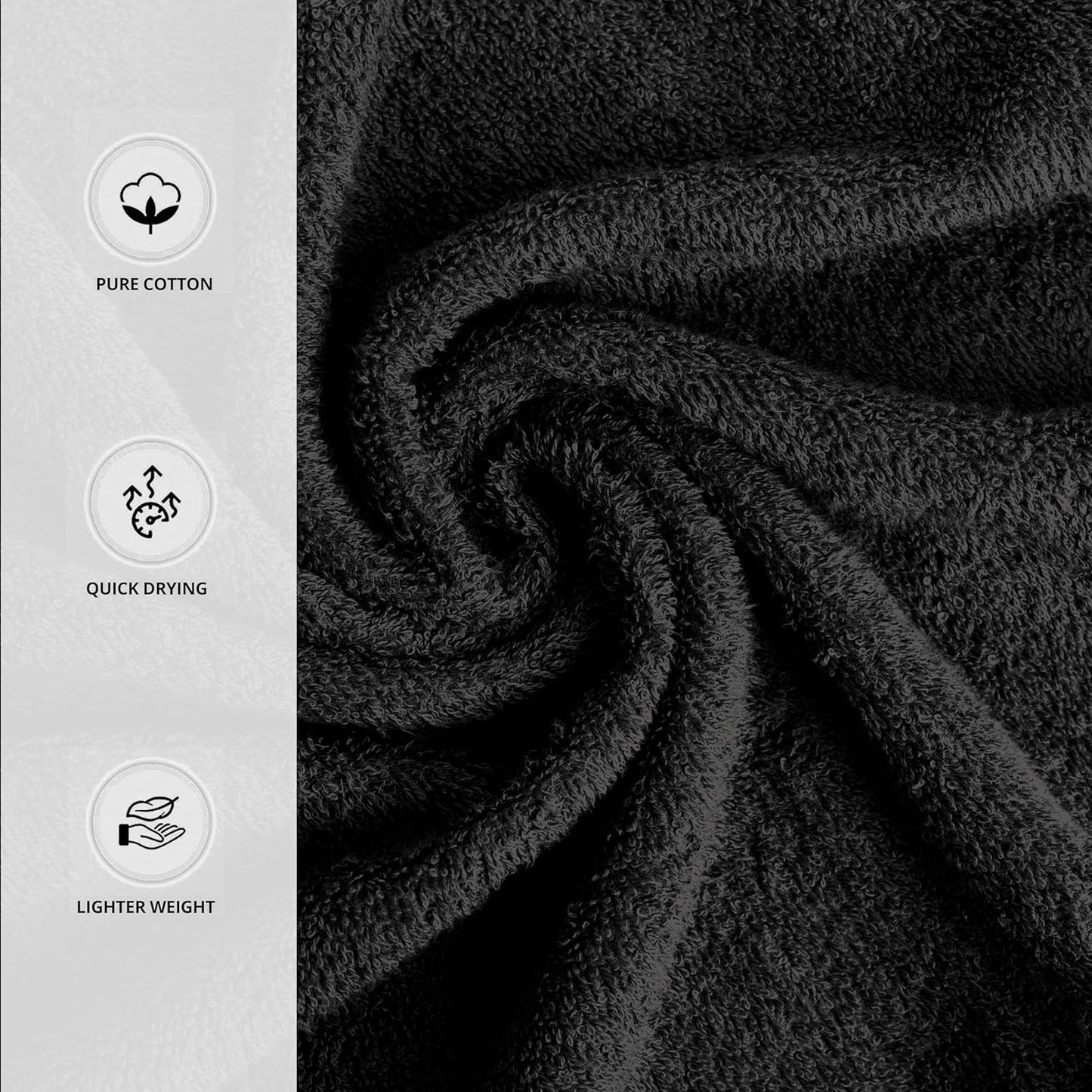 Tens Towels Hand Towels 16 x 27 in (Black)