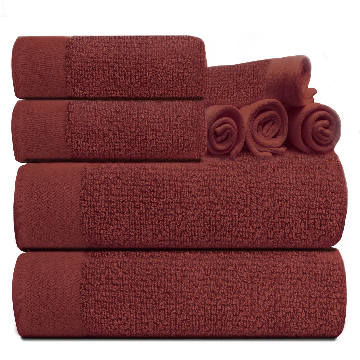 Tens Towels 8 Pack Popcorn 2 Large Bath Towels, 2 Hand Towels, 4 Washcloths (Burgundy)