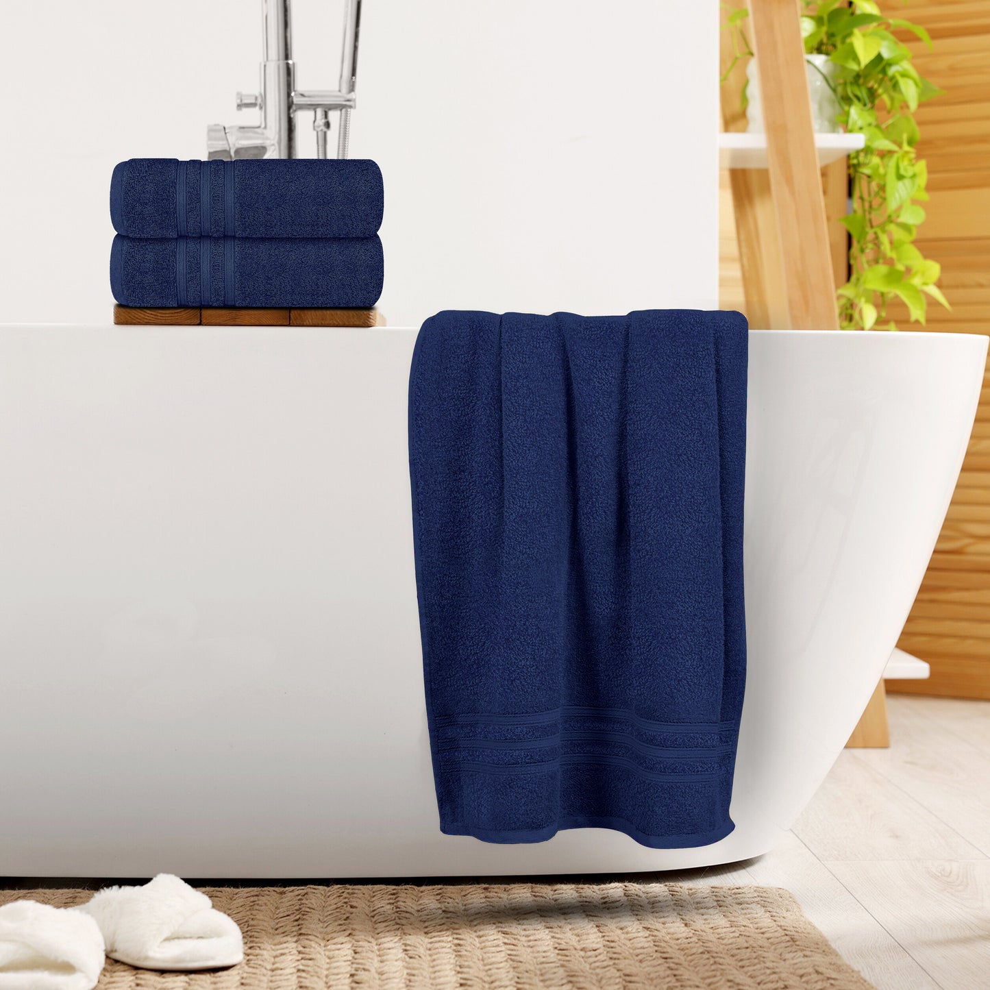 Tens Towels 4 Piece Bath Towels Set, 100% Cotton, 27 inches x 54 inches (NAVY)