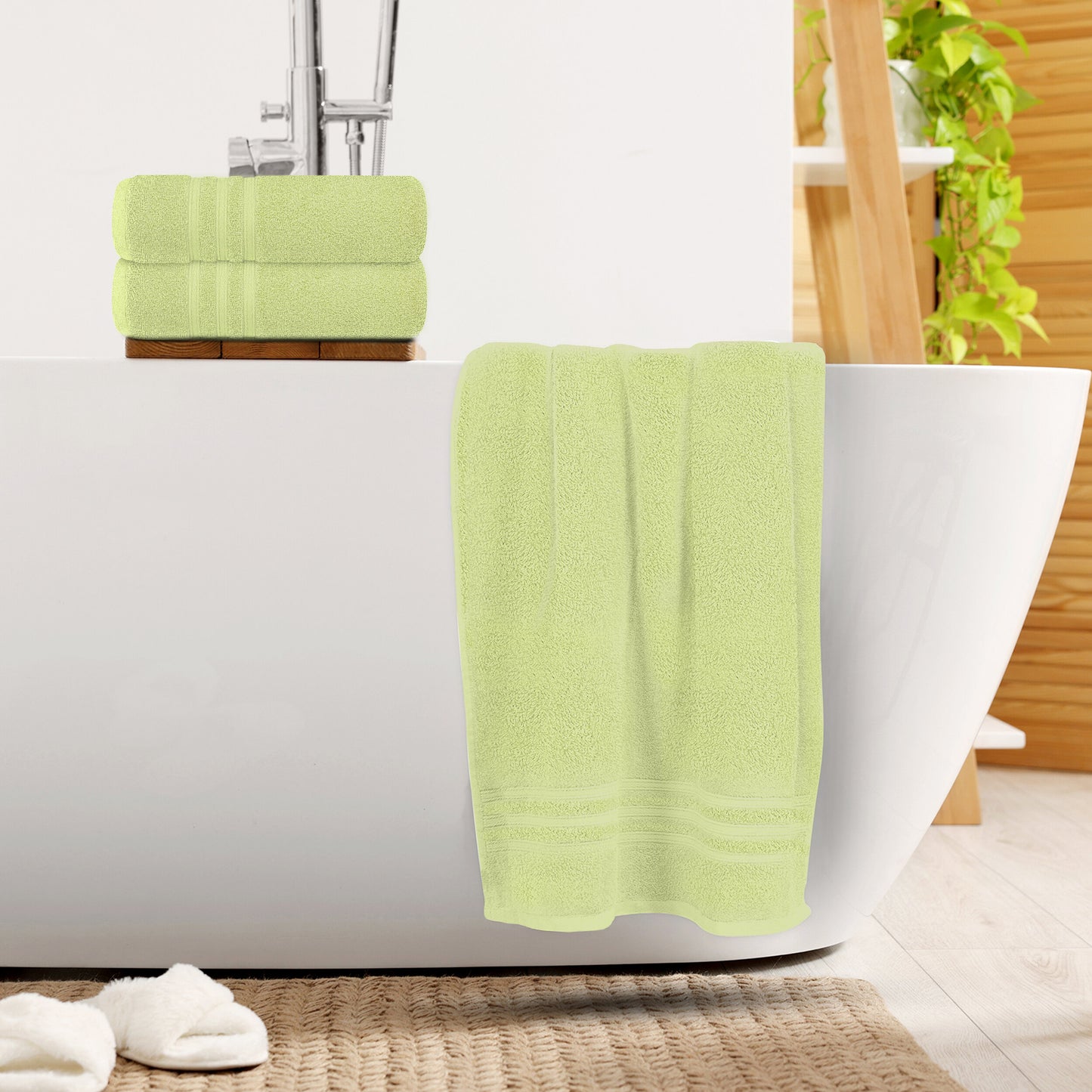 Tens Towels 4 Piece Bath Towels Set, 100% Cotton, 27 inches x 54 inches (LIGHT GREEN)