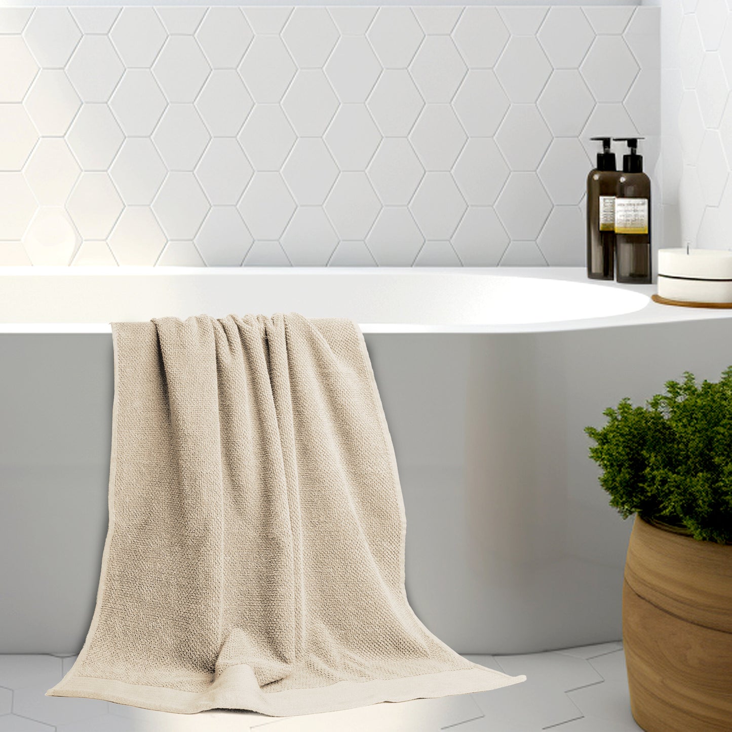 Tens Towels 8 Pack Popcorn Towels Set, 2 Large Bath Towels, 2 Hand Towels, 4 Washcloths (BEIGE)