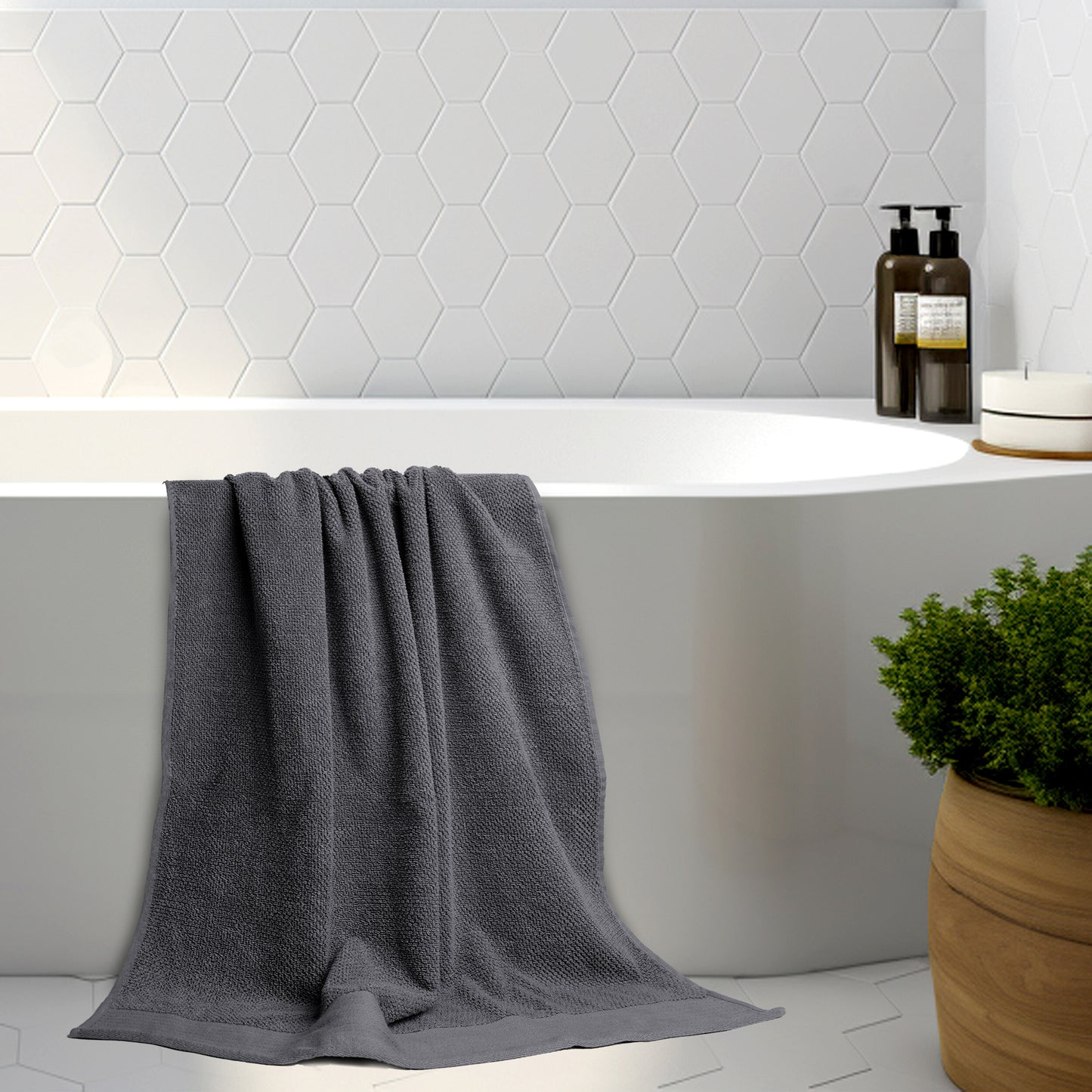 Tens Towels 8 Pack Popcorn 2 Large Bath Towels, 2 Hand Towels, 4 Washcloths (DARK GREY)