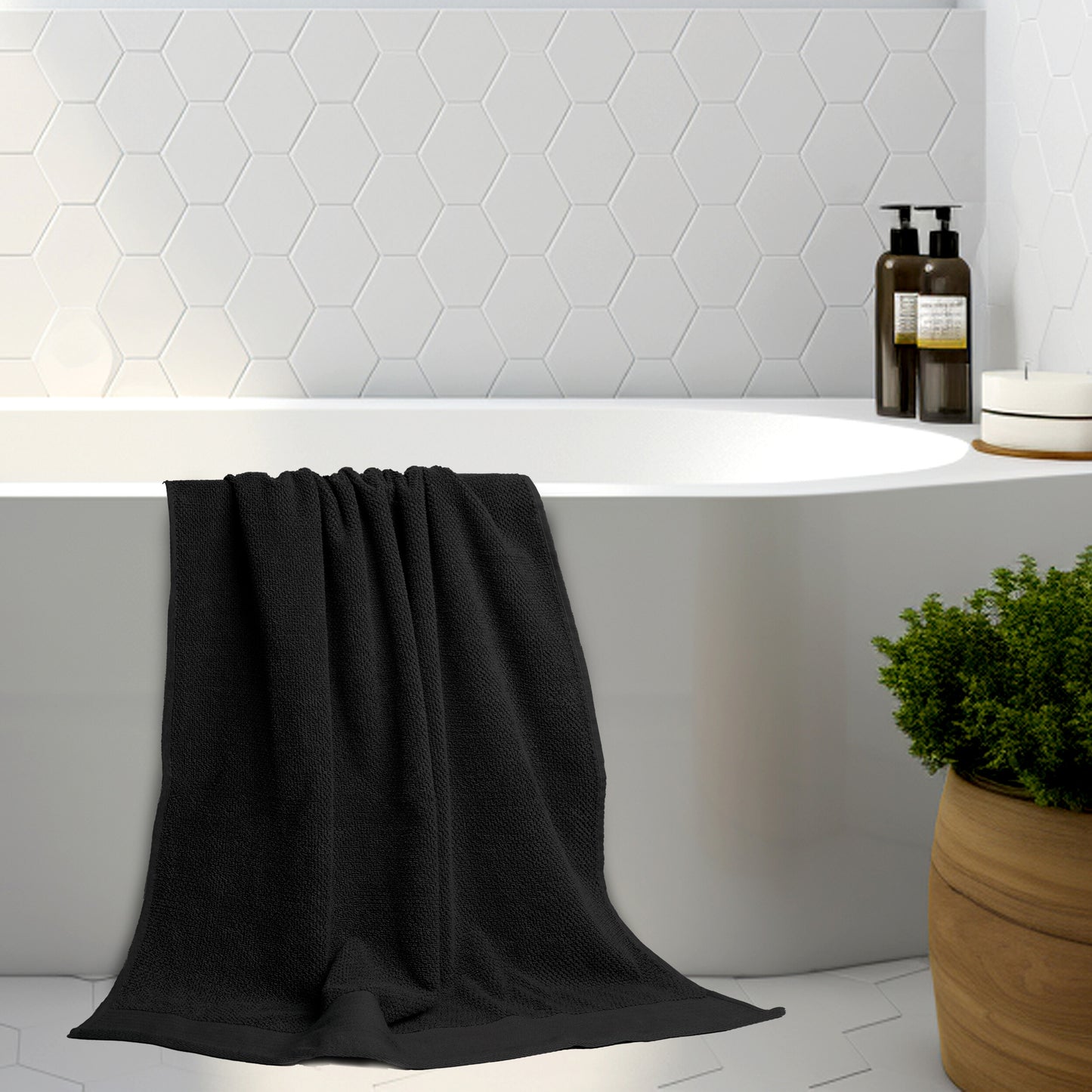 Tens Towels 8 Pack Popcorn 2 Large Bath Towels, 2 Hand Towels, 4 Washcloths, (BLACK)