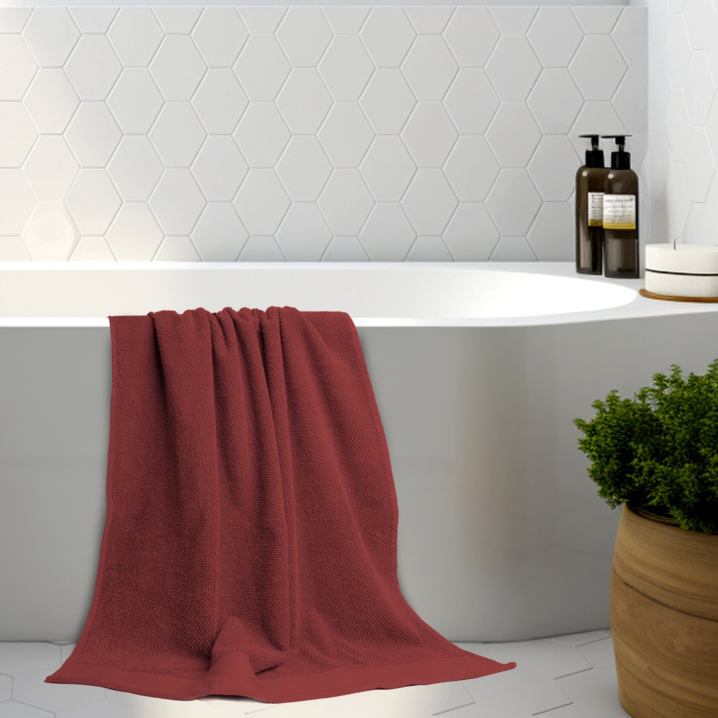 Tens Towels 8 Pack Popcorn 2 Large Bath Towels, 2 Hand Towels, 4 Washcloths (Burgundy)
