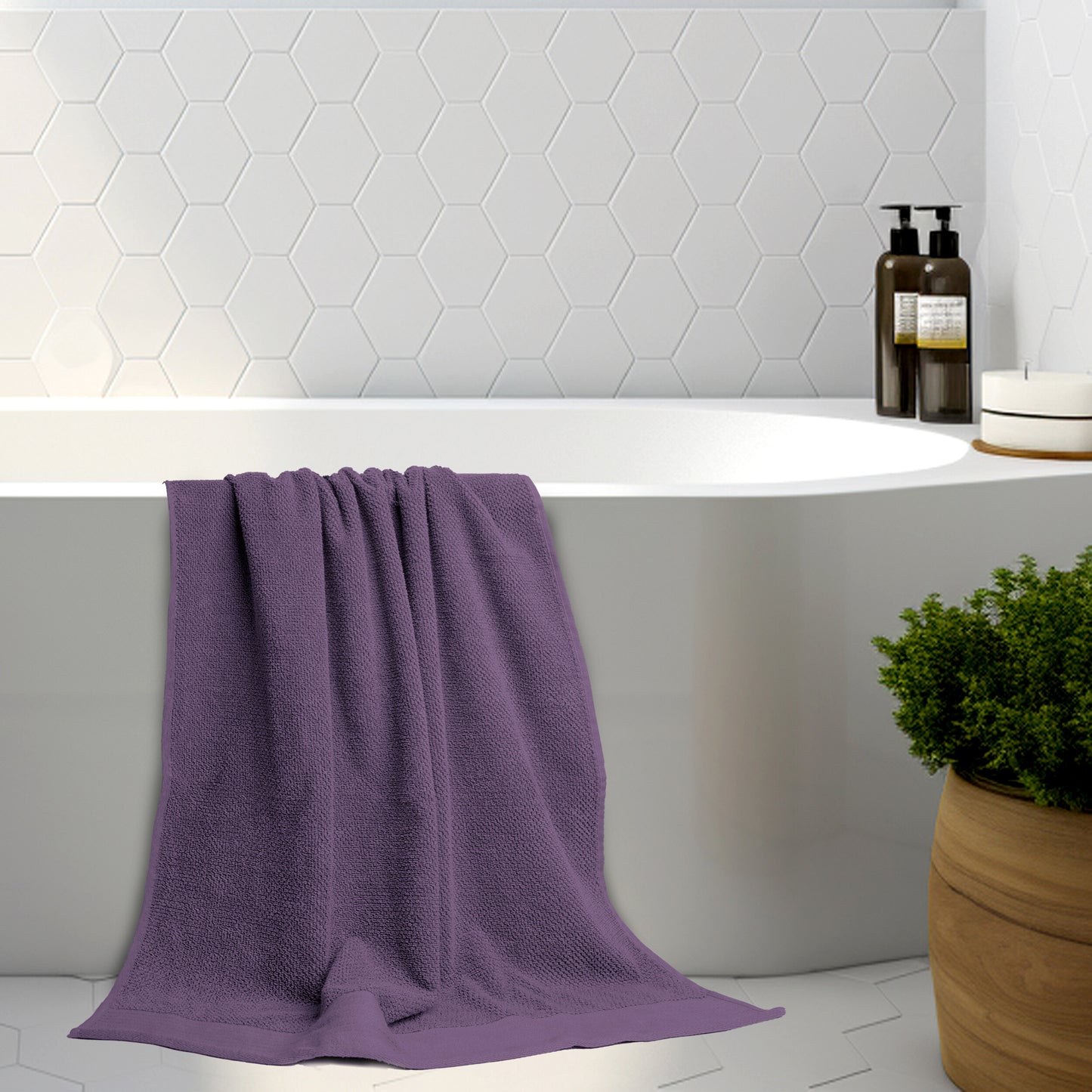 Tens Towels 8 Pack Popcorn Towels Set, 2 Large Bath Towels, 2 Hand Towels, 4 Washcloths (Purple)