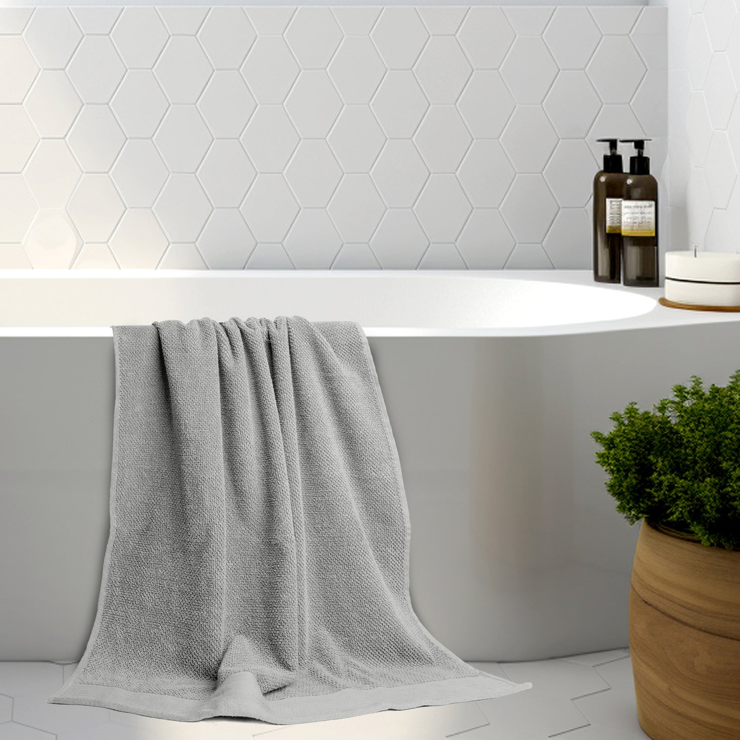 Tens Towels 8 Pack Popcorn Towels Set, 2 Large Bath Towels, 2 Hand Towels, 4 Washcloths (STEEL GREY)