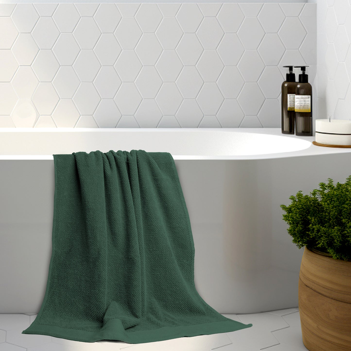 Tens Towels 8 Pack Popcorn Towels Set, 2 Large Bath Towels, 2 Hand Towels, 4 Washcloths (HUNTER GREEN)