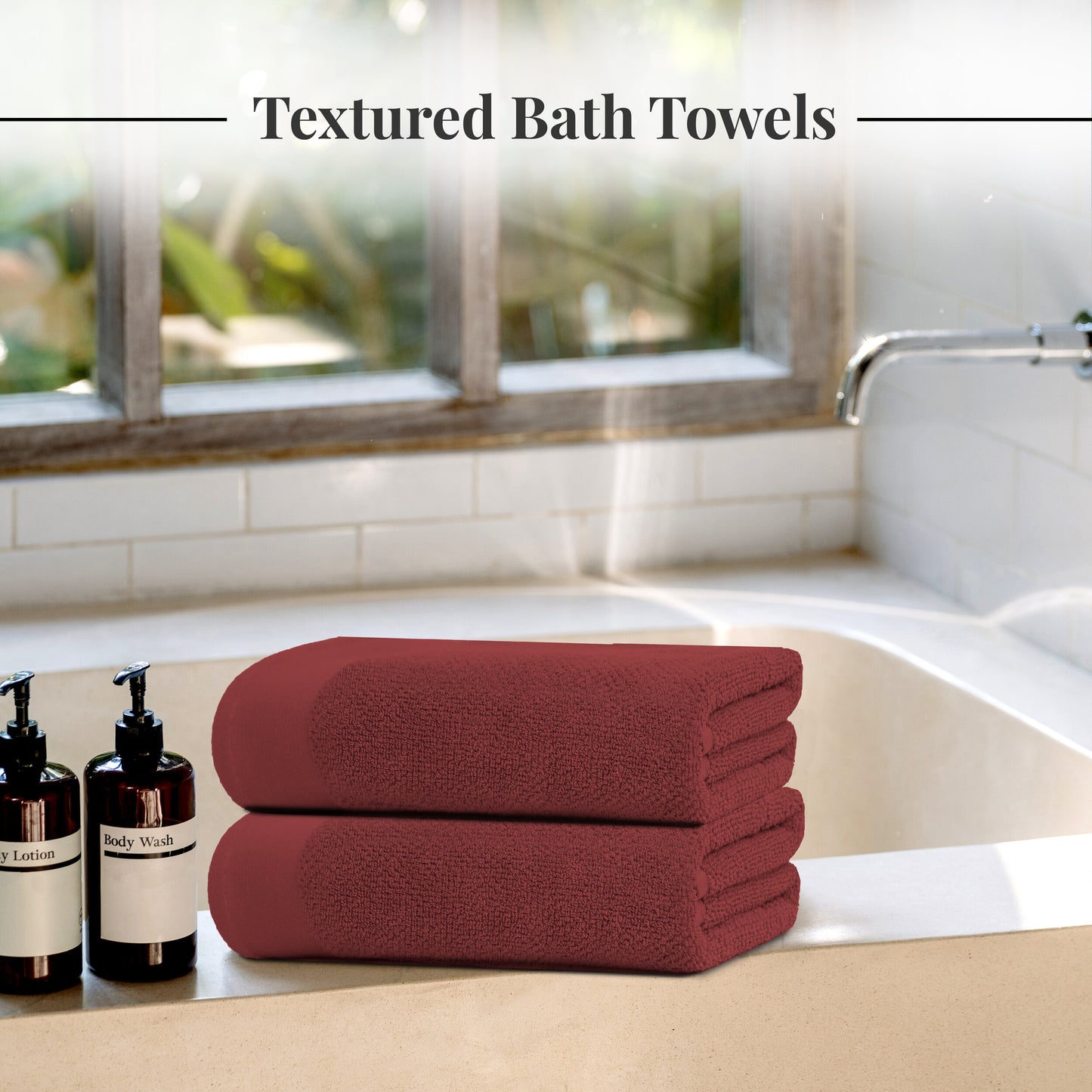 Tens Towels 8 Pack Popcorn 2 Large Bath Towels, 2 Hand Towels, 4 Washcloths (Burgundy)