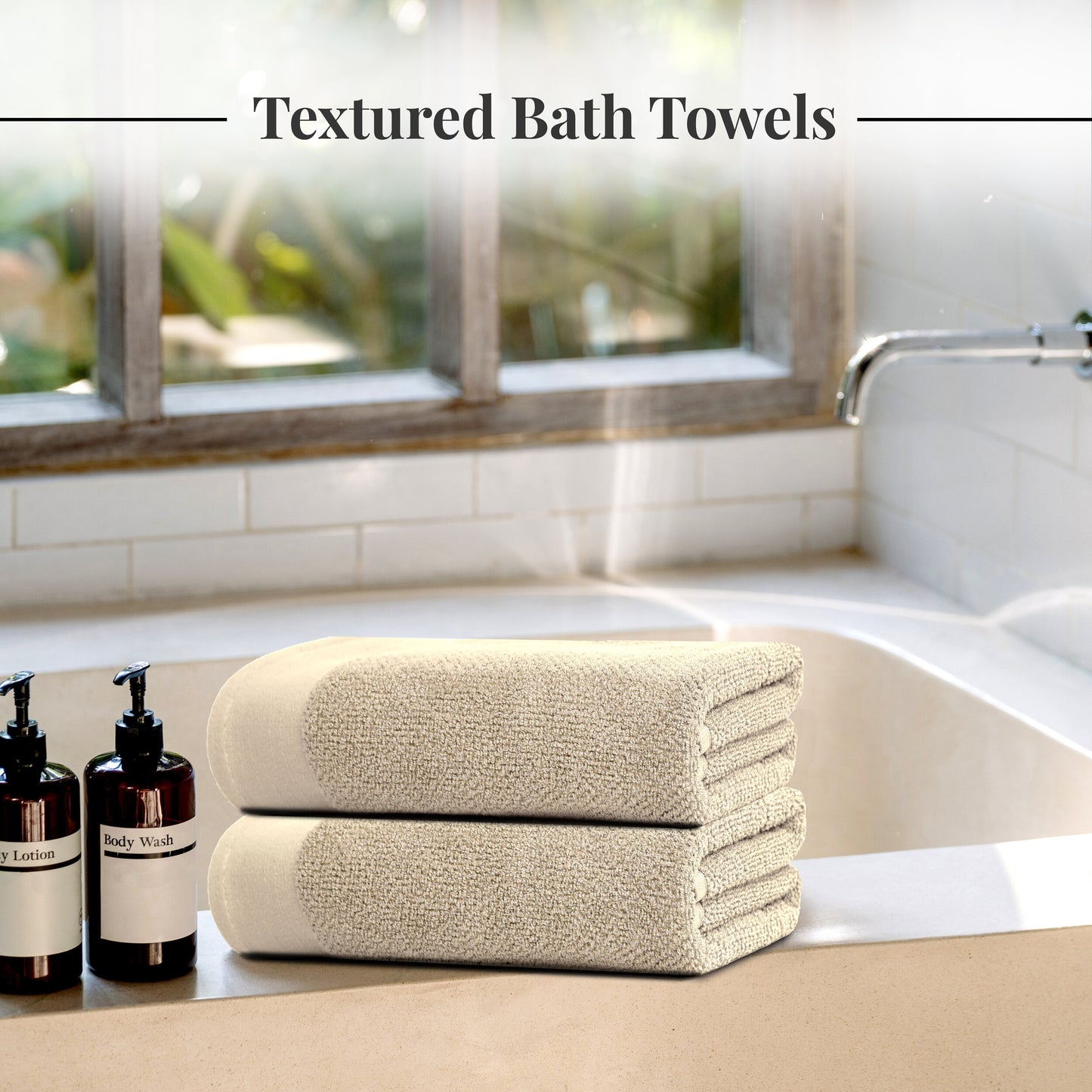 Tens Towels 8 Pack Popcorn Towels Set, 2 Large Bath Towels, 2 Hand Towels, 4 Washcloths (BEIGE)