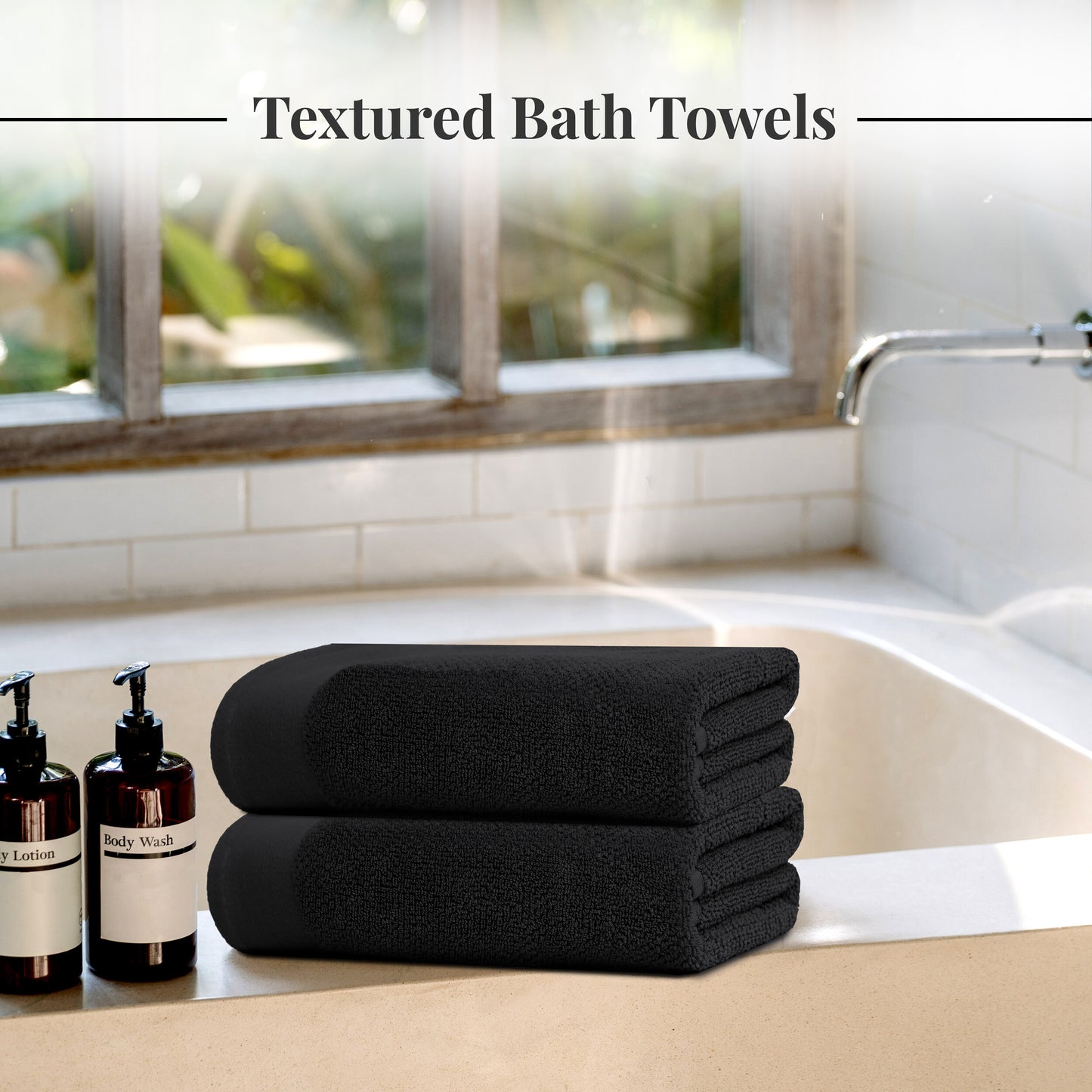 Tens Towels 8 Pack Popcorn 2 Large Bath Towels, 2 Hand Towels, 4 Washcloths, (BLACK)
