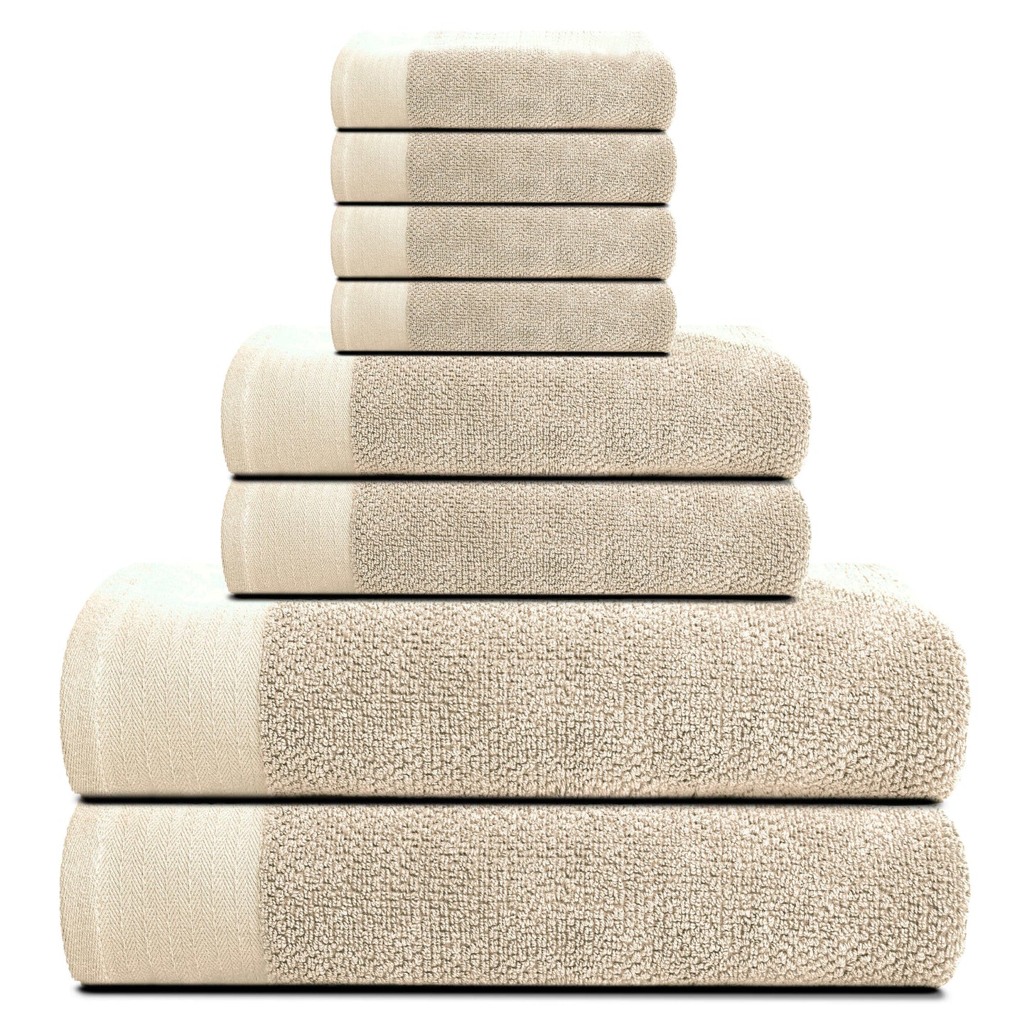Tens Towels 8 Pack Popcorn Towels Set, 2 Large Bath Towels, 2 Hand Towels, 4 Washcloths (BEIGE)