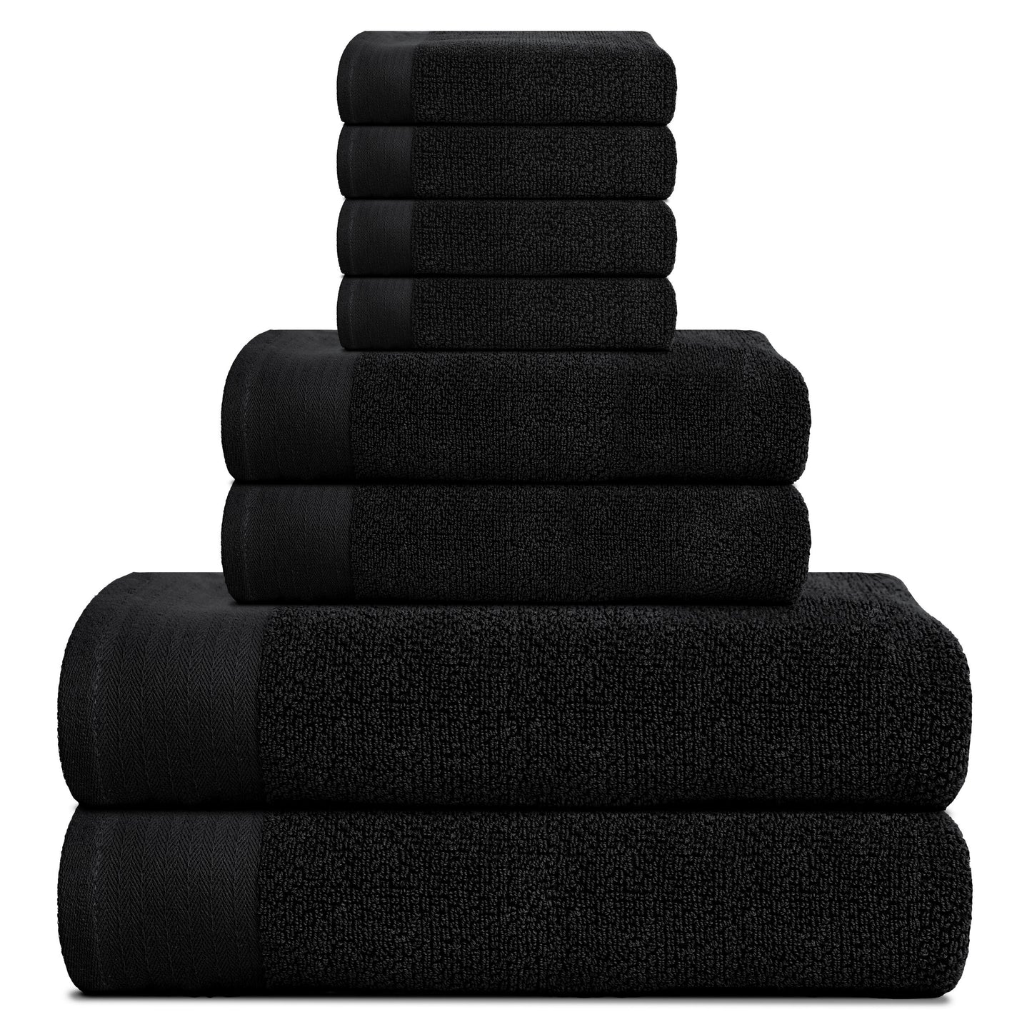 Tens Towels 8 Pack Popcorn 2 Large Bath Towels, 2 Hand Towels, 4 Washcloths, (BLACK)