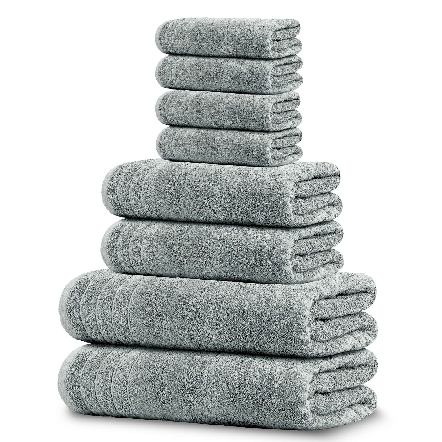 Tens Towels 8 Piece Towels Set, 2 Extra Large Bath Towels, 2 Hand Towels, 4 Washcloths (Cool Grey)