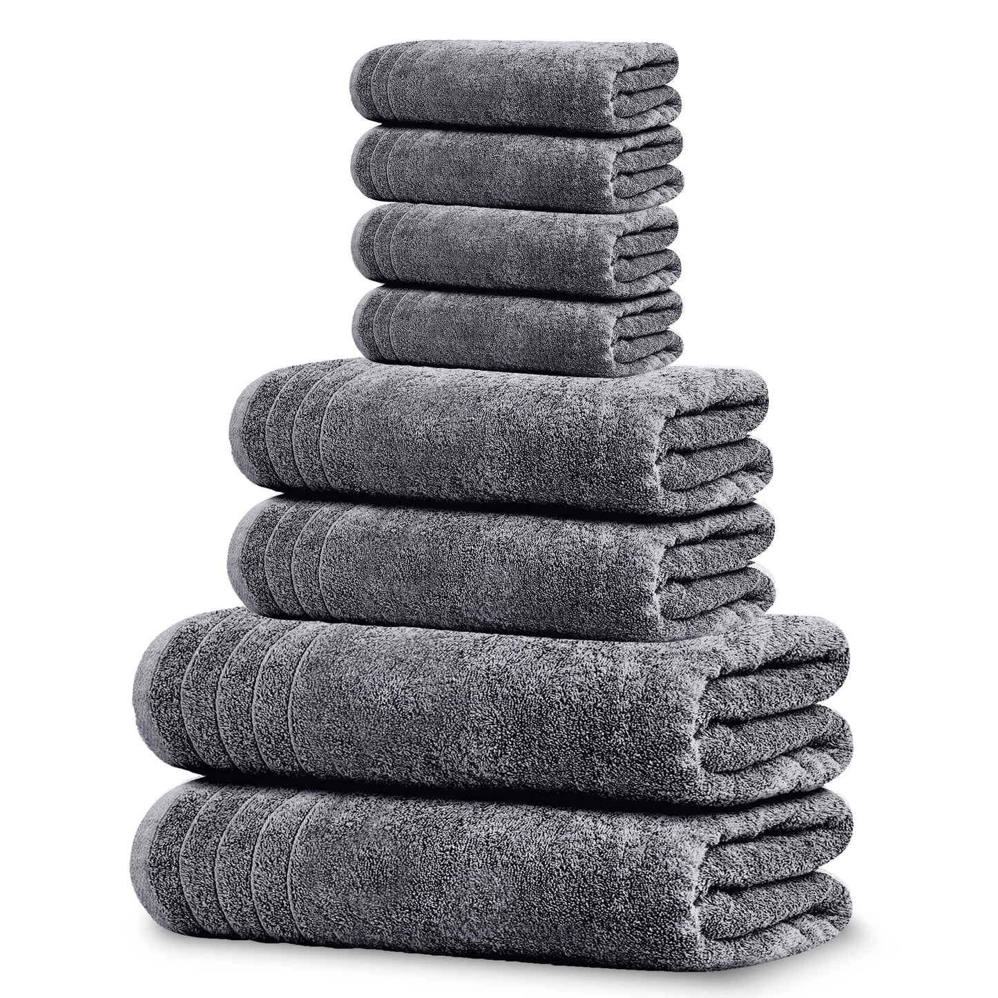Tens Towels 8 Piece Towels Set, 2 Extra Large Bath Towels, 2 Hand Towels, 4 Washcloths (Dark Grey)