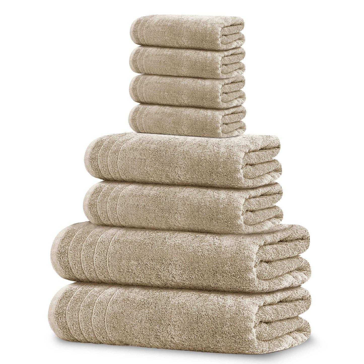 Tens Towels 8 Piece Towels Set, 2 Extra Large Bath Towels, 2 Hand Towels, 4 Washcloths (Beige)