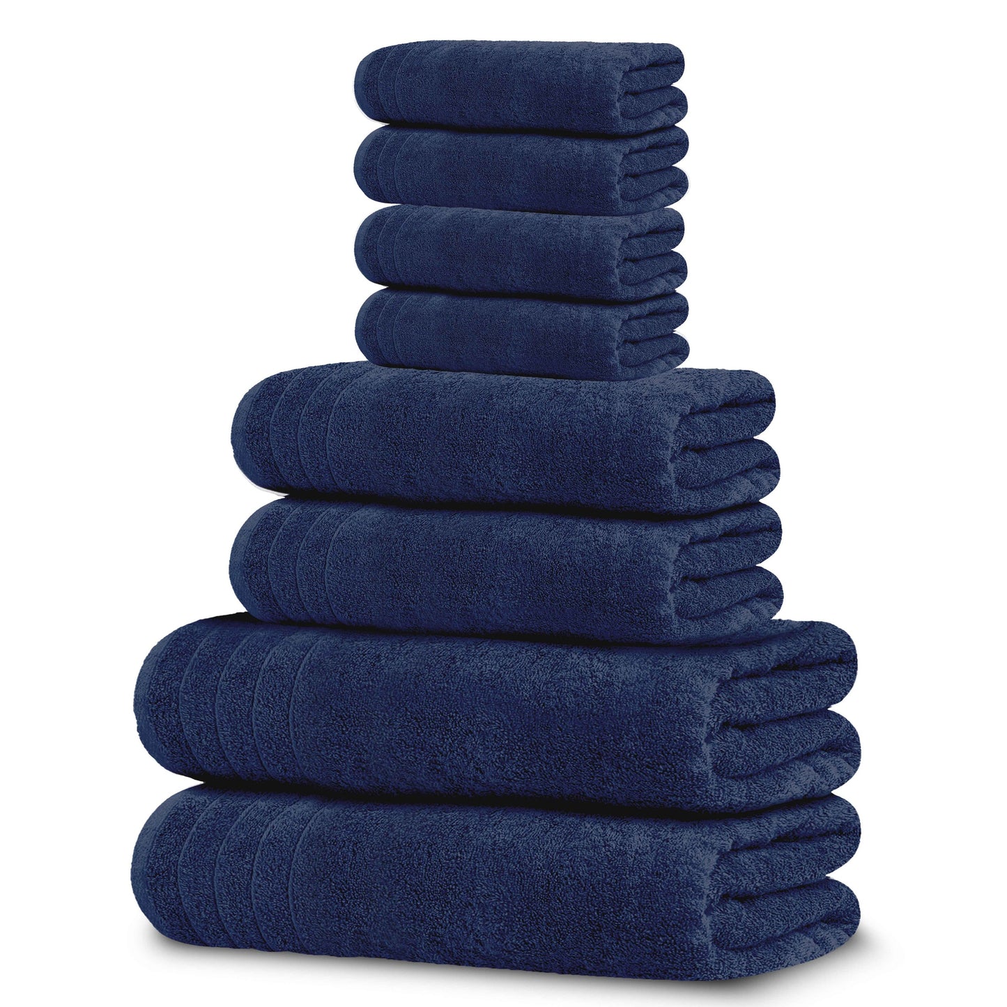 Tens Towels 8 Piece Towels Set, 2 Extra Large Bath Towels, 2 Hand Towels, 4 Washcloths (Navy)