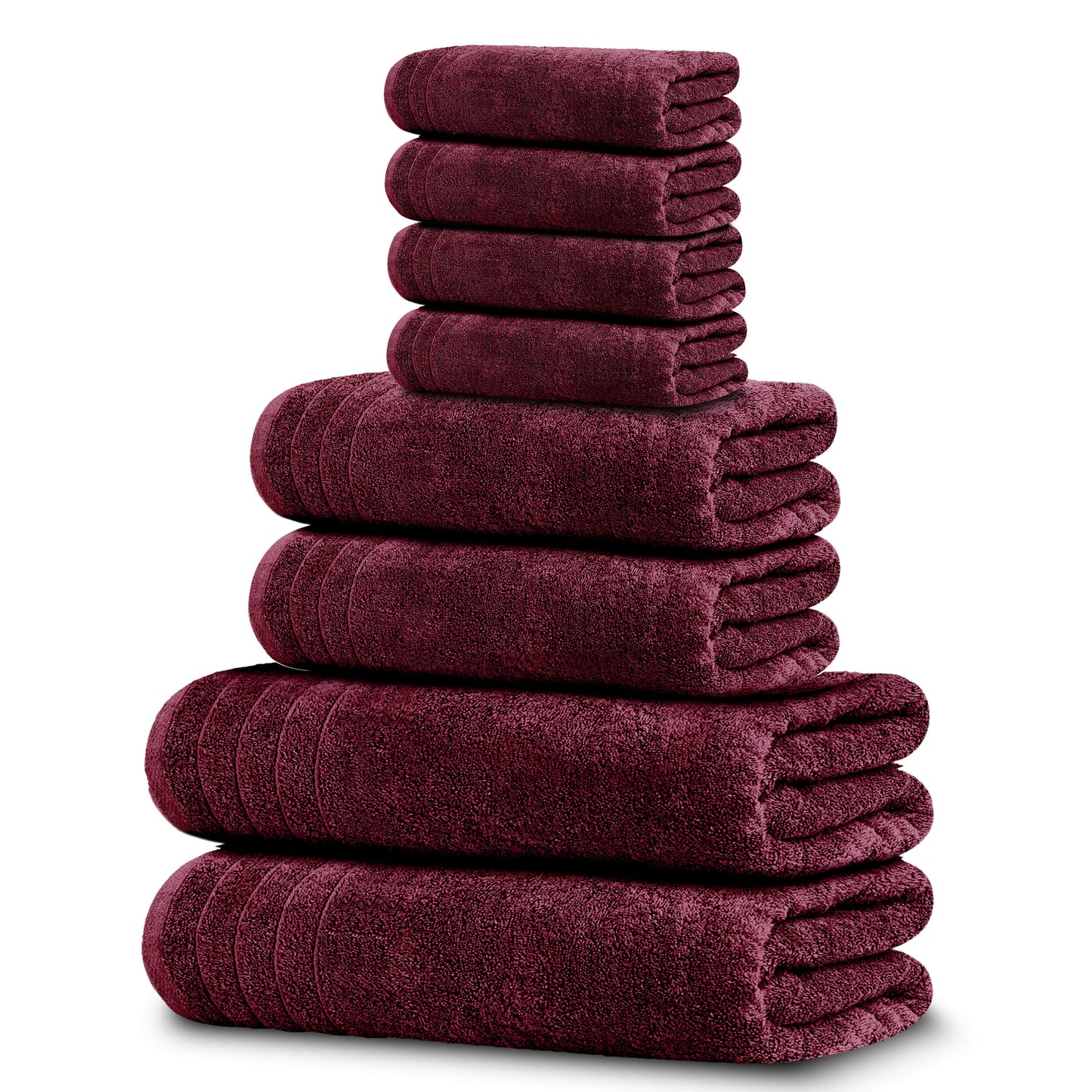 Tens Towels 8 Piece Towels Set, 2 Extra Large Bath Towels, 2 Hand Towels, 4 Washcloths (Burgundy)