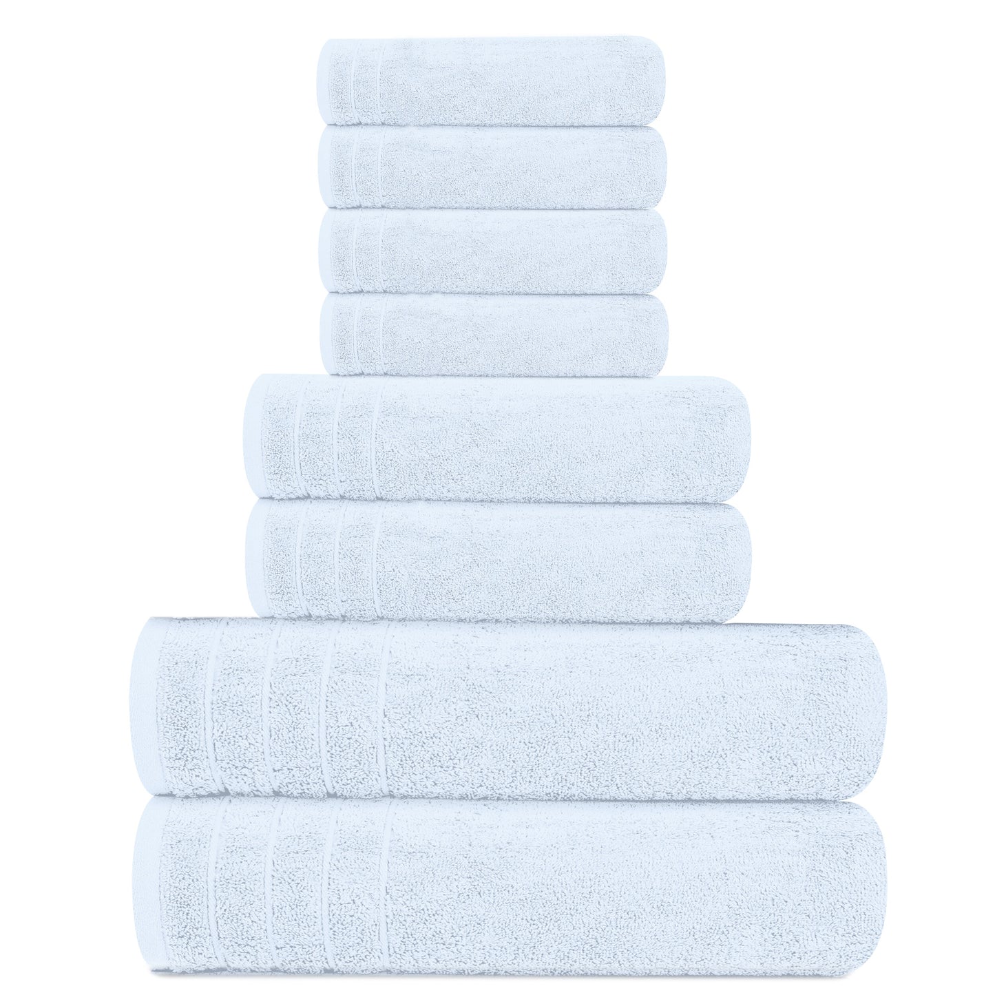 Tens Towels 8 Piece Towels Set, 2 Extra Large Bath Towels, 2 Hand Towels, 4 Washcloths (Sky Blue)