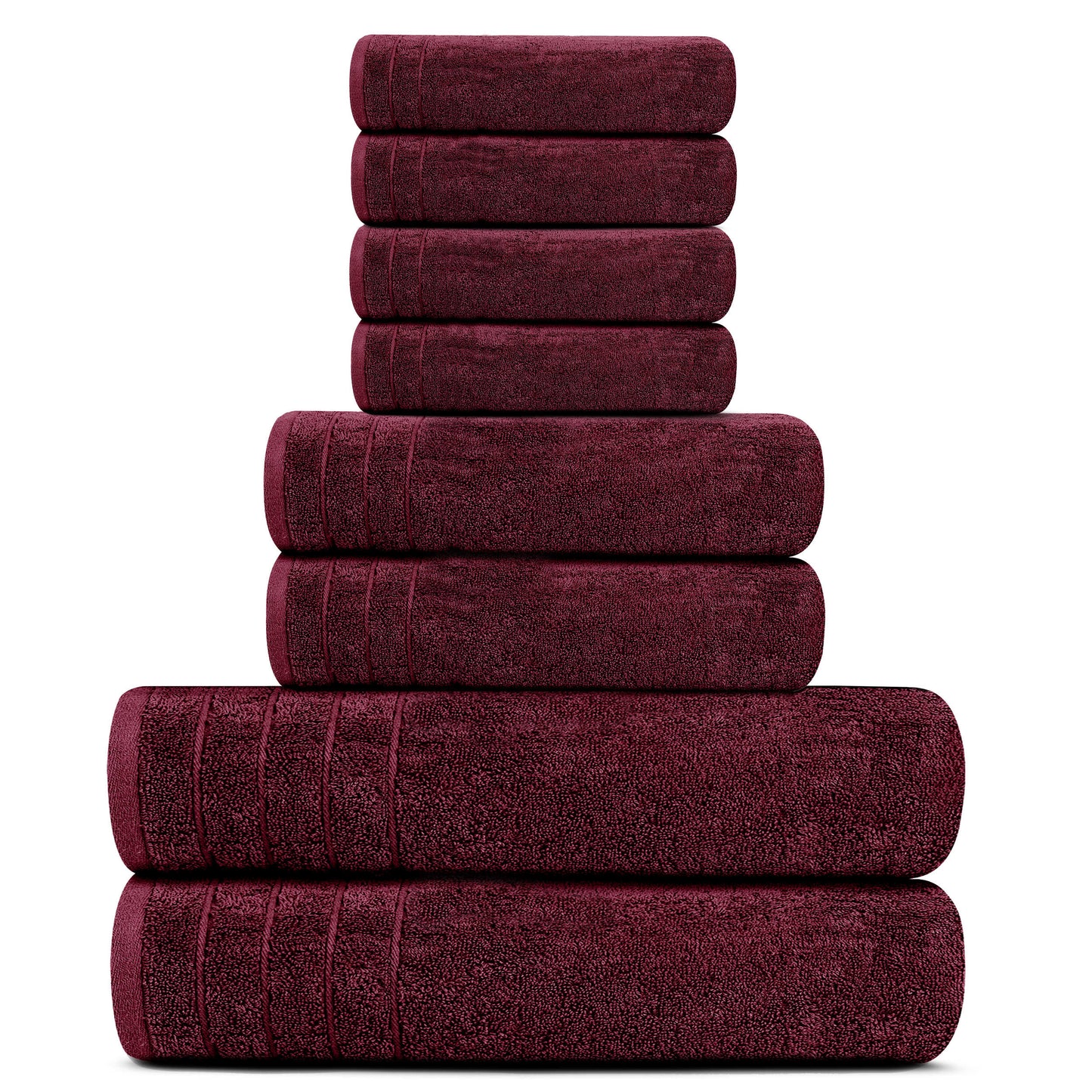 Tens Towels 8 Piece Towels Set, 2 Extra Large Bath Towels, 2 Hand Towels, 4 Washcloths (Burgundy)