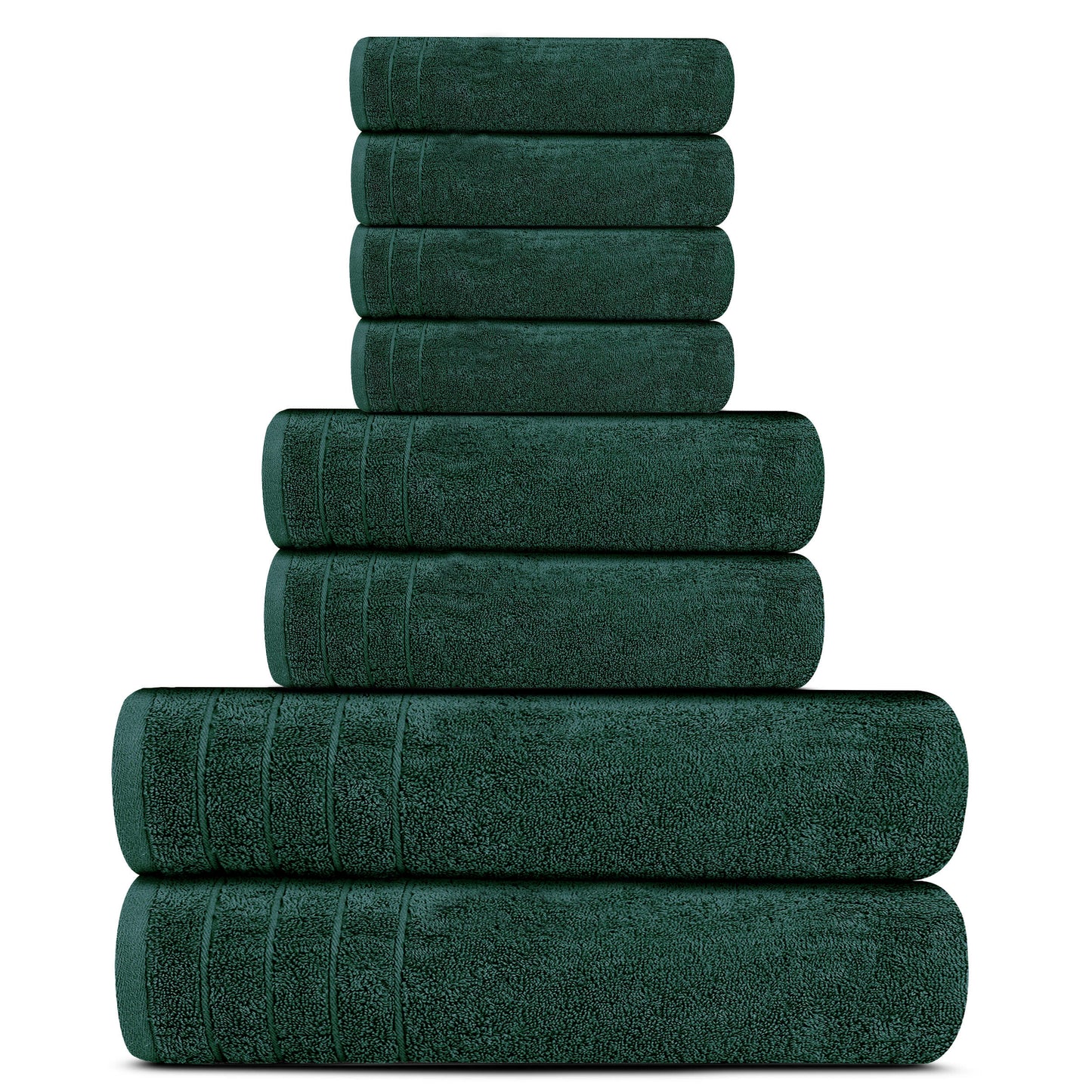 Tens Towels 8 Piece Towels Set, 2 Extra Large Bath Towels, 2 Hand Towels, 4 Washcloths (Hunter Green)