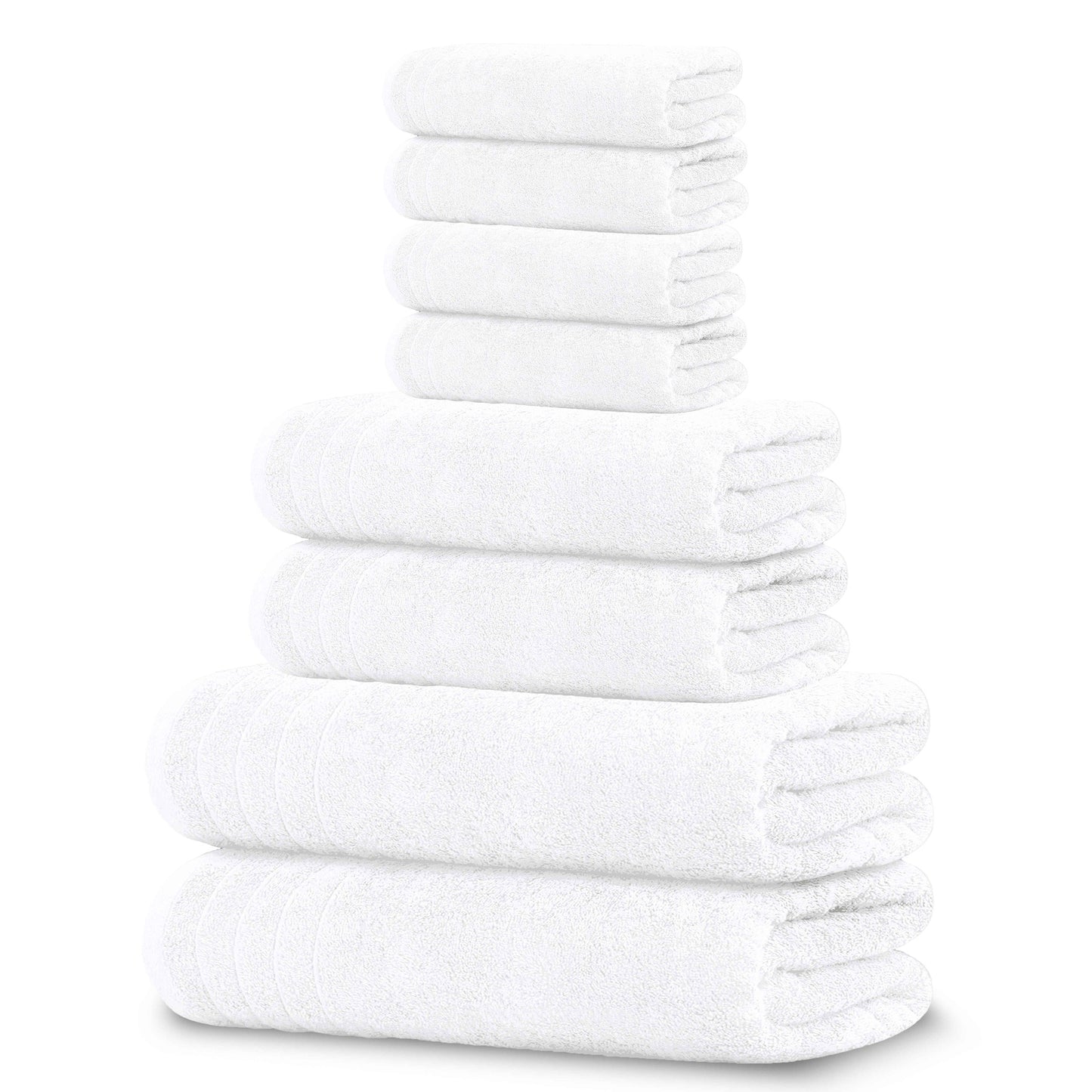 Tens Towels 8 Piece Towels Set, 2 Extra Large Bath Towels, 2 Hand Towels, 4 Washcloths (White)