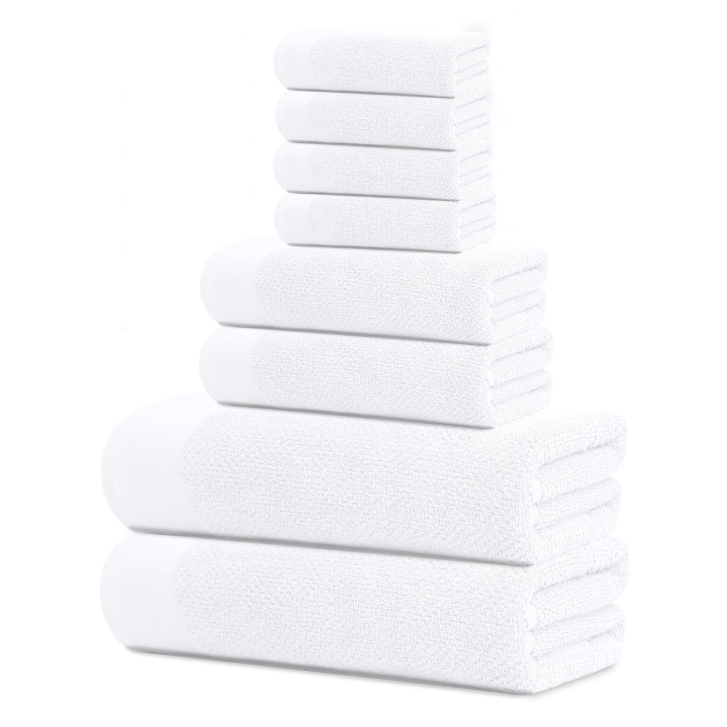Tens Towels 8 Pack Popcorn 2 Large Bath Towels, 2 Hand Towels, 4 Washcloths (WHITE)