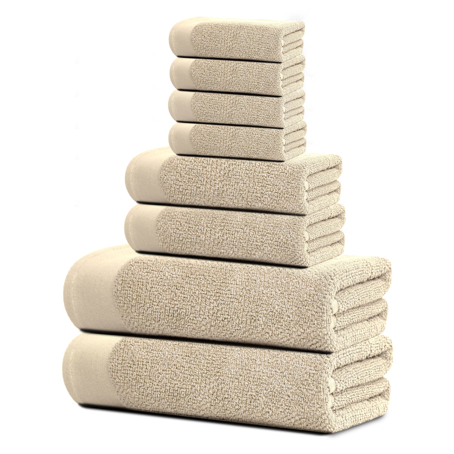 Tens Towels 8 Pack Popcorn Towels Set, 2 Large Bath Towels, 2 Hand Towels, 4 Washcloths (BEIGE)