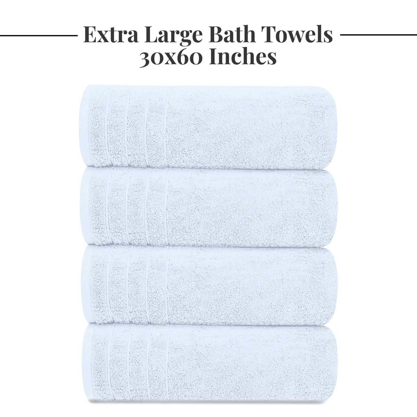 Tens Towels Large Bath Towels, 100% Cotton, 30 x 60 Inches Extra Large Bath Towels (Pack of 4, Sky Blue)