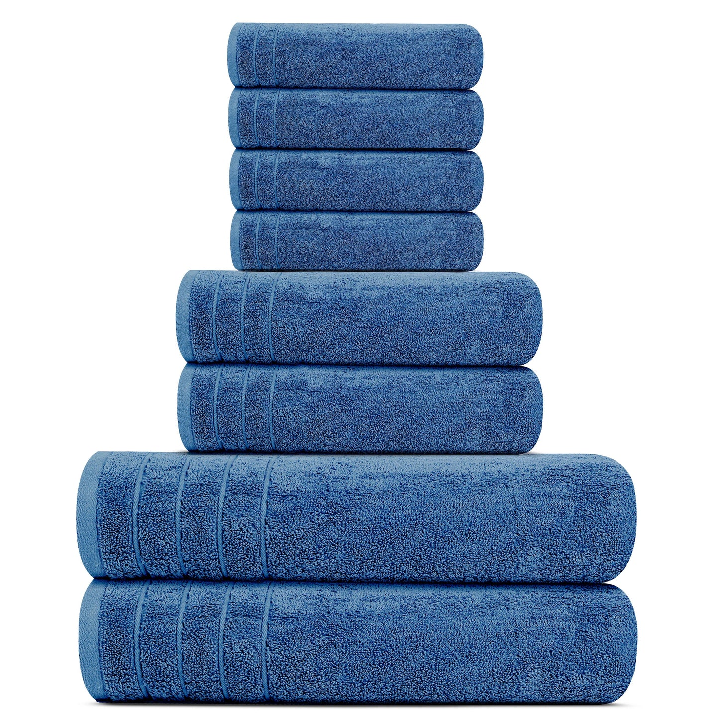 Tens Towels 8 Piece Towels Set, 2 Extra Large Bath Towels, 2 Hand Towels, 4 Washcloths (Blue)