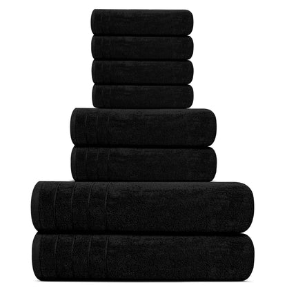 Tens Towels 8 Piece Towels Set, 2 Extra Large Bath Towels, 2 Hand Towels, 4 Washcloths (Black)