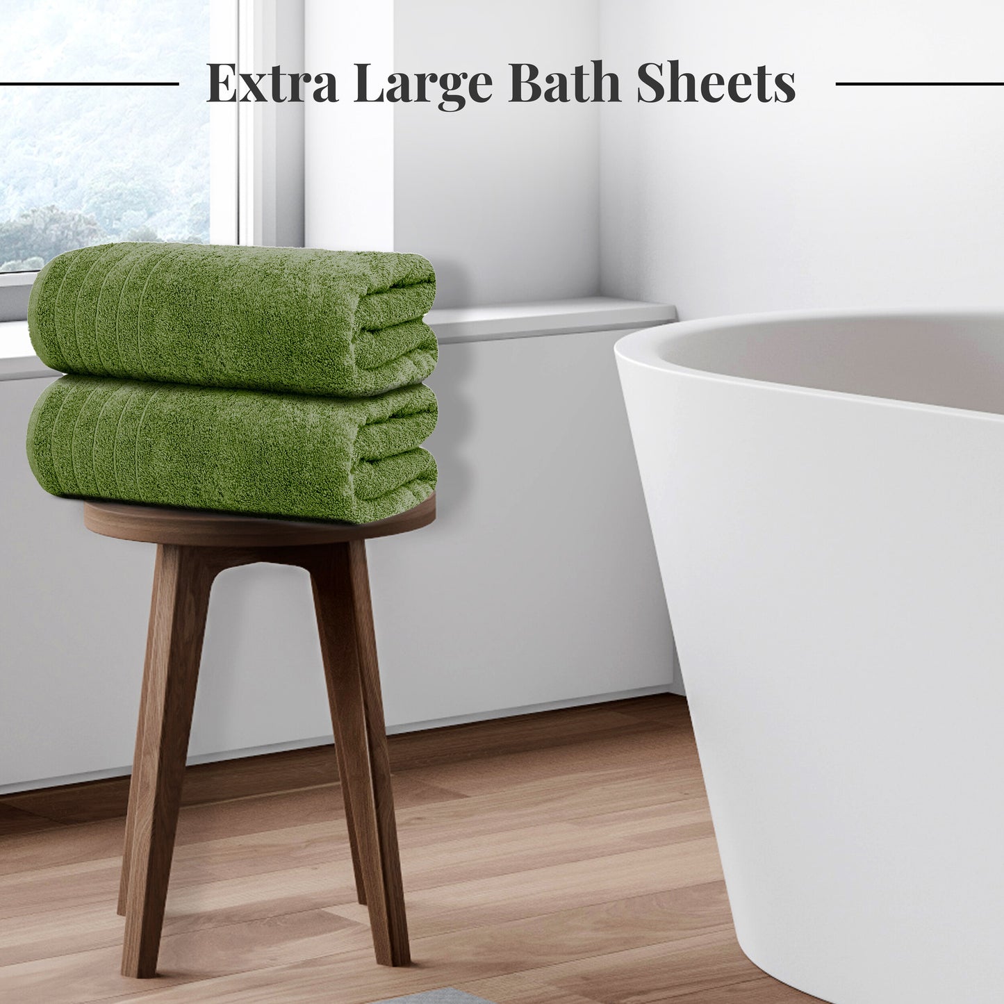 Tens Towels Large Bath Sheets, 100% Cotton, 35x70 inches Extra Large Bath Towel Sheets (Pack of 2, Green)