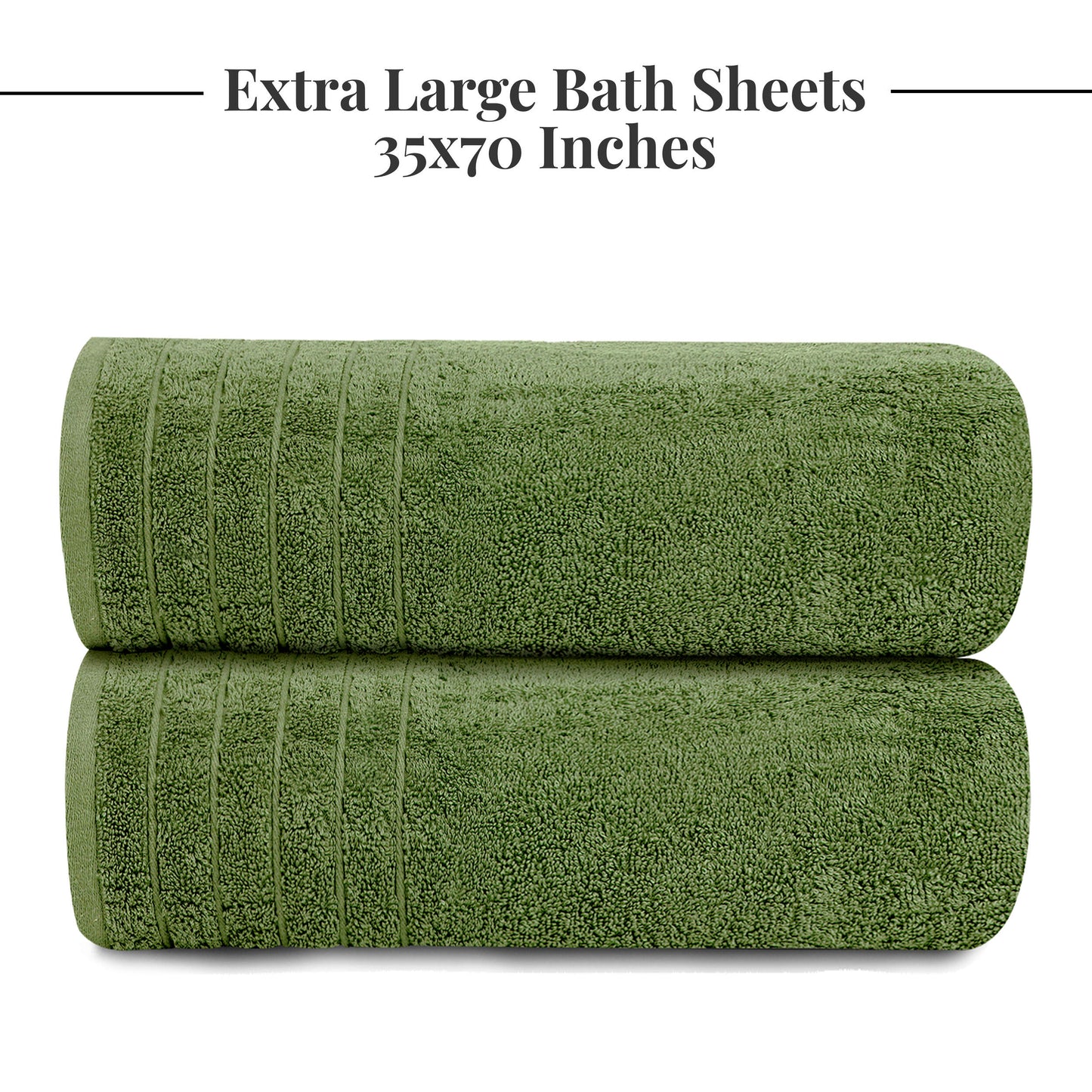 Tens Towels Large Bath Sheets, 100% Cotton, 35x70 inches Extra Large Bath Towel Sheets (Pack of 2, Green)