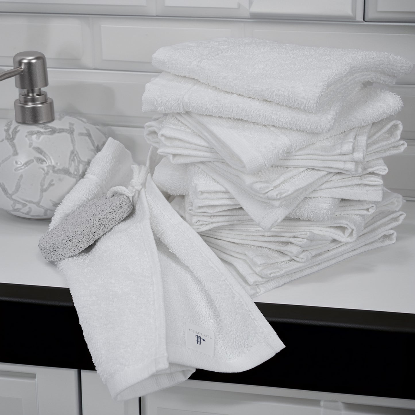 Tens Towels 60 Pack Cotton Washcloths, 12 x 12 in (White)