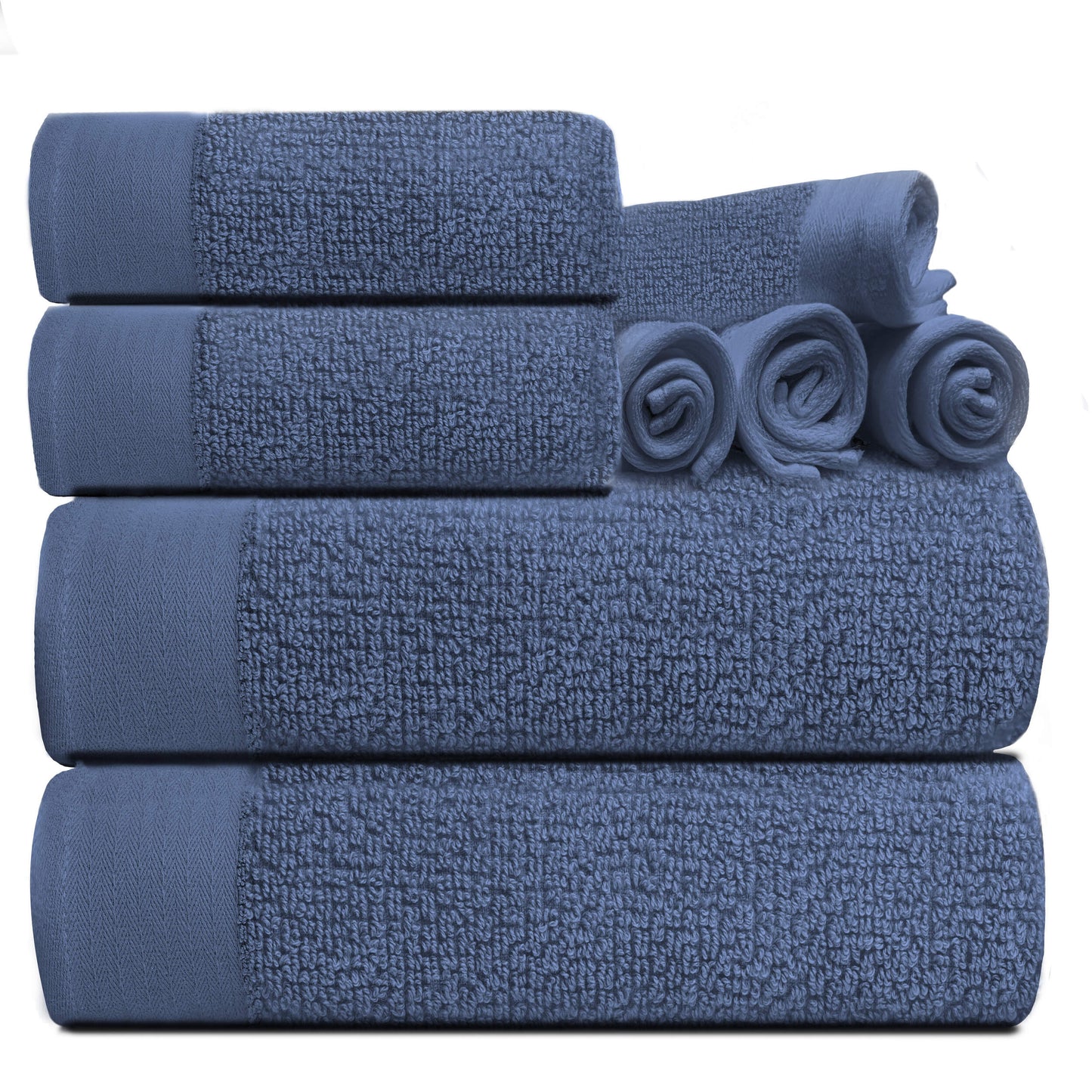 Tens Towels 8 Pack Popcorn Towels Set, 2 Large Bath Towels, 2 Hand Towels, 4 Washcloths (Denim Blue)