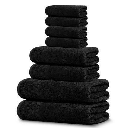 Tens Towels 8 Piece Towels Set, 2 Extra Large Bath Towels, 2 Hand Towels, 4 Washcloths (Black)