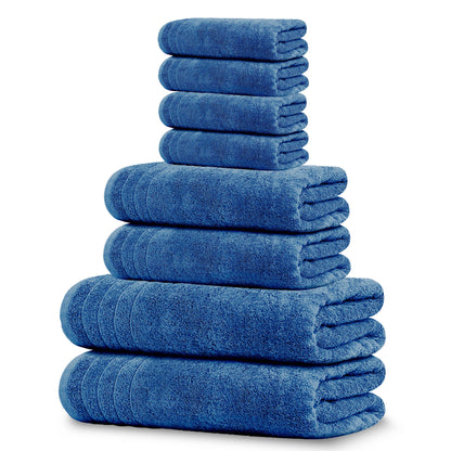 Tens Towels 8 Piece Towels Set, 2 Extra Large Bath Towels, 2 Hand Towels, 4 Washcloths (Blue)