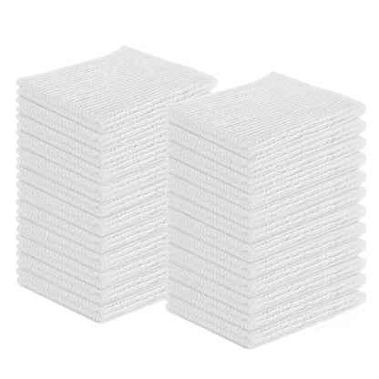 24 Pack Ribbed Weave Bar mop Towels, 100% Cotton, 16x19 inches (WHITE)