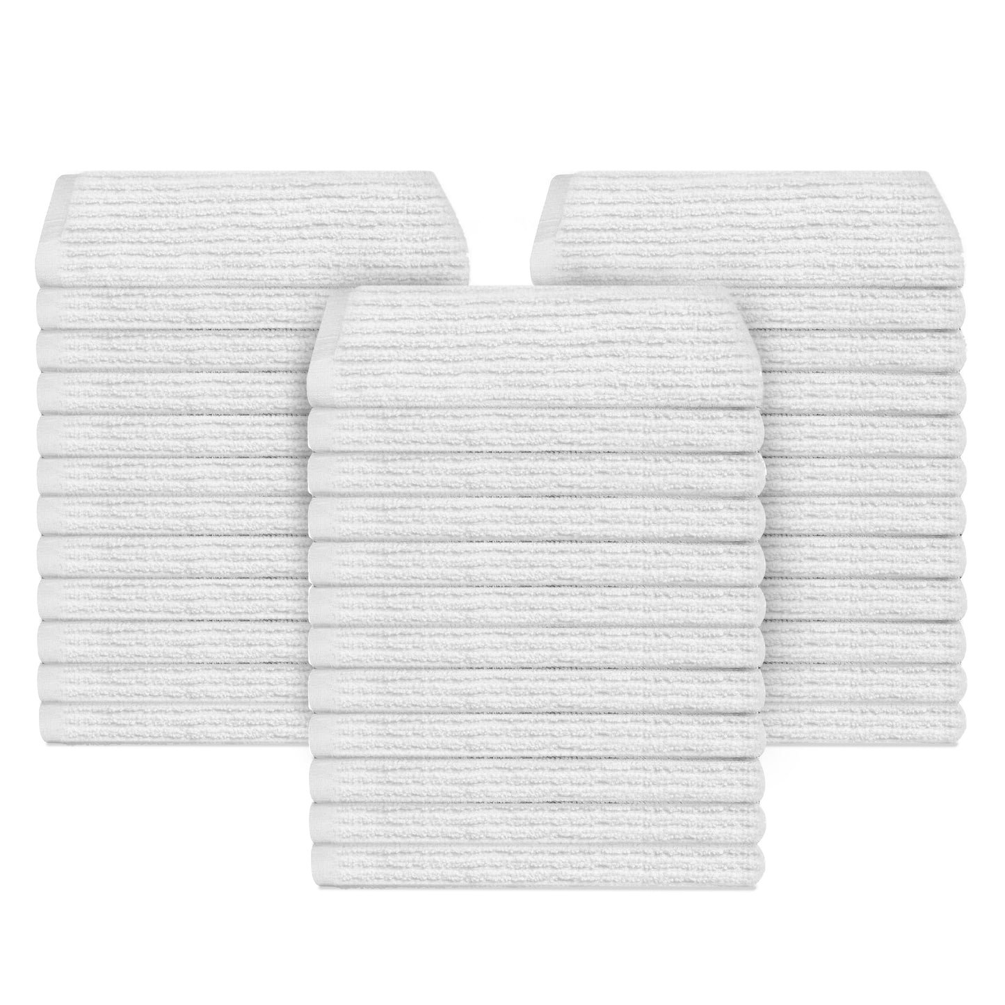 36 Pack Ribbed Weave Bar mop Towels, 100% Cotton, 16x19 inches (WHITE)