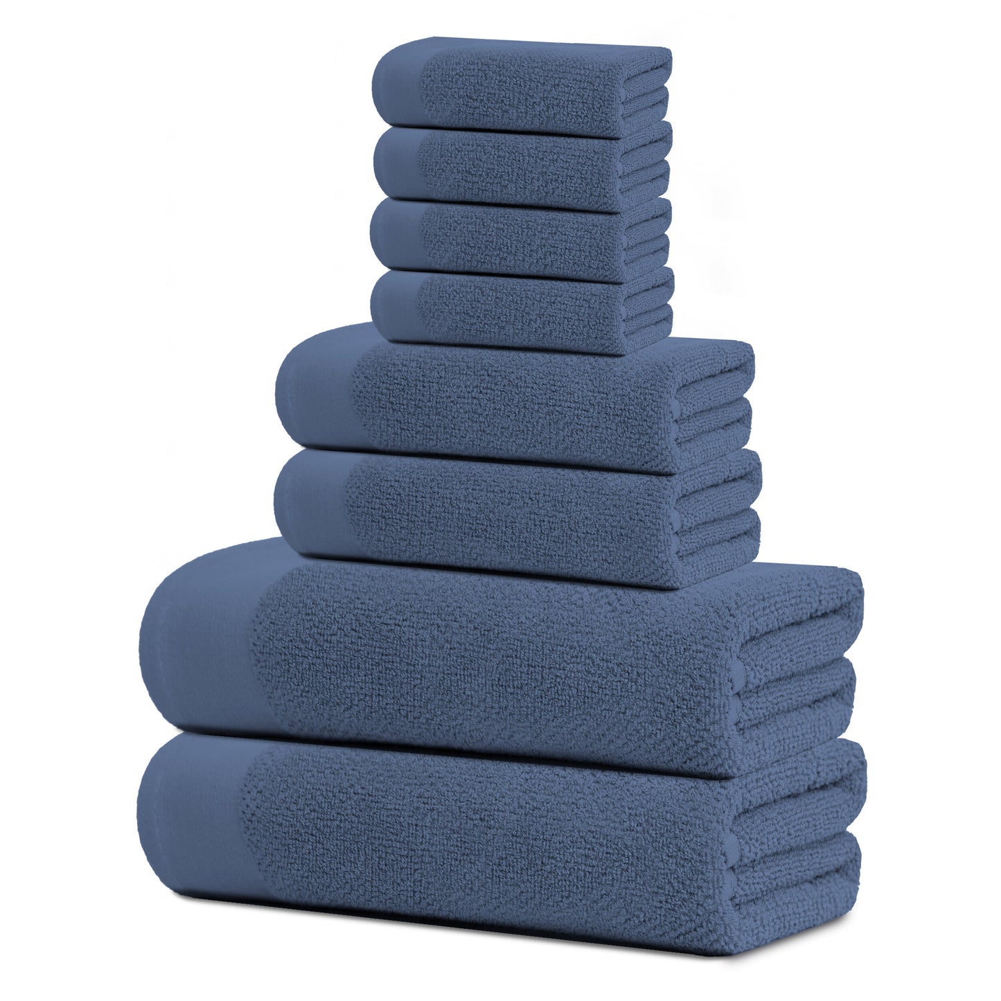 Tens Towels 8 Pack Popcorn Towels Set, 2 Large Bath Towels, 2 Hand Towels, 4 Washcloths (Denim Blue)